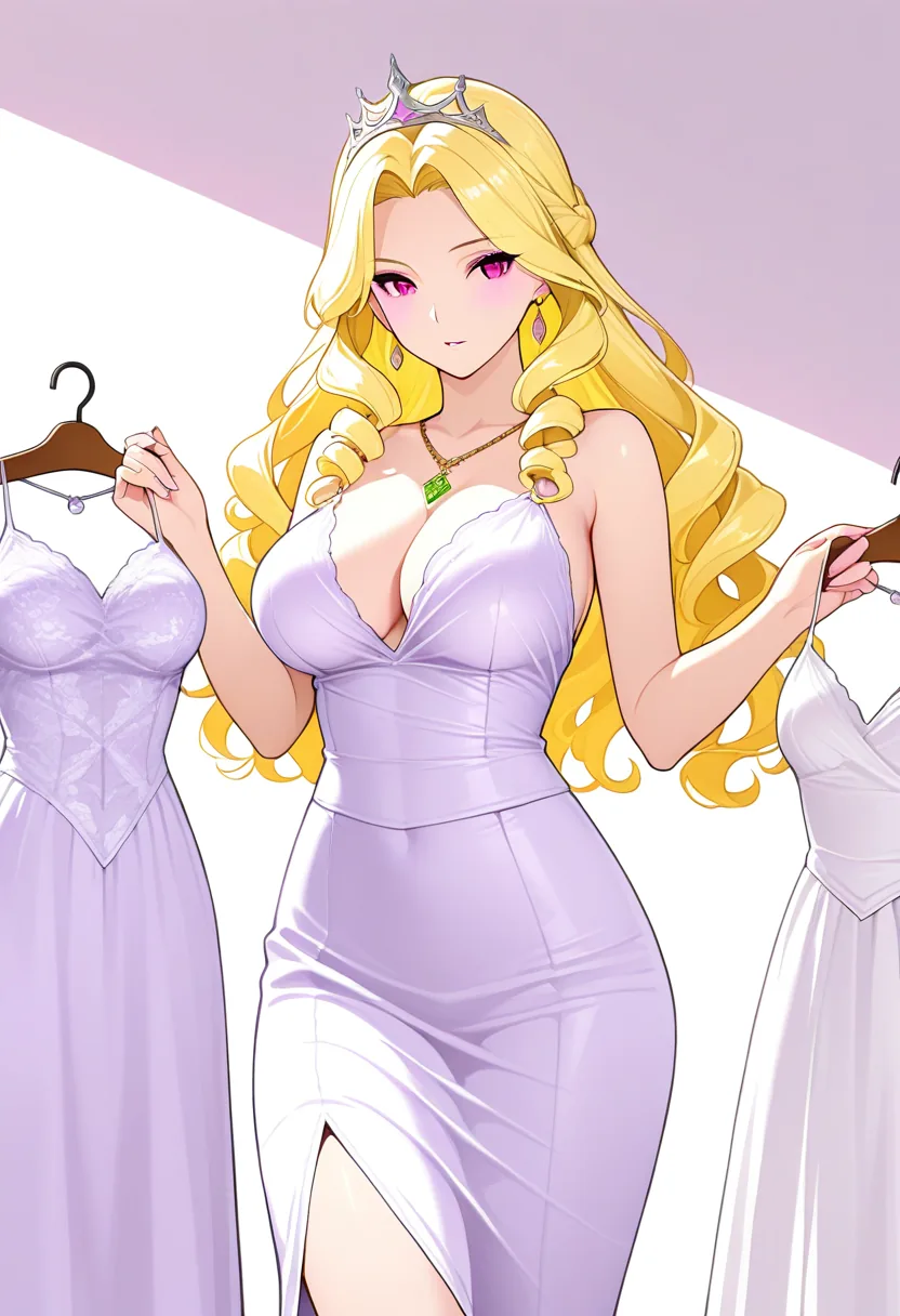Story 14: Box Arrives — panel 2 — holding up dress