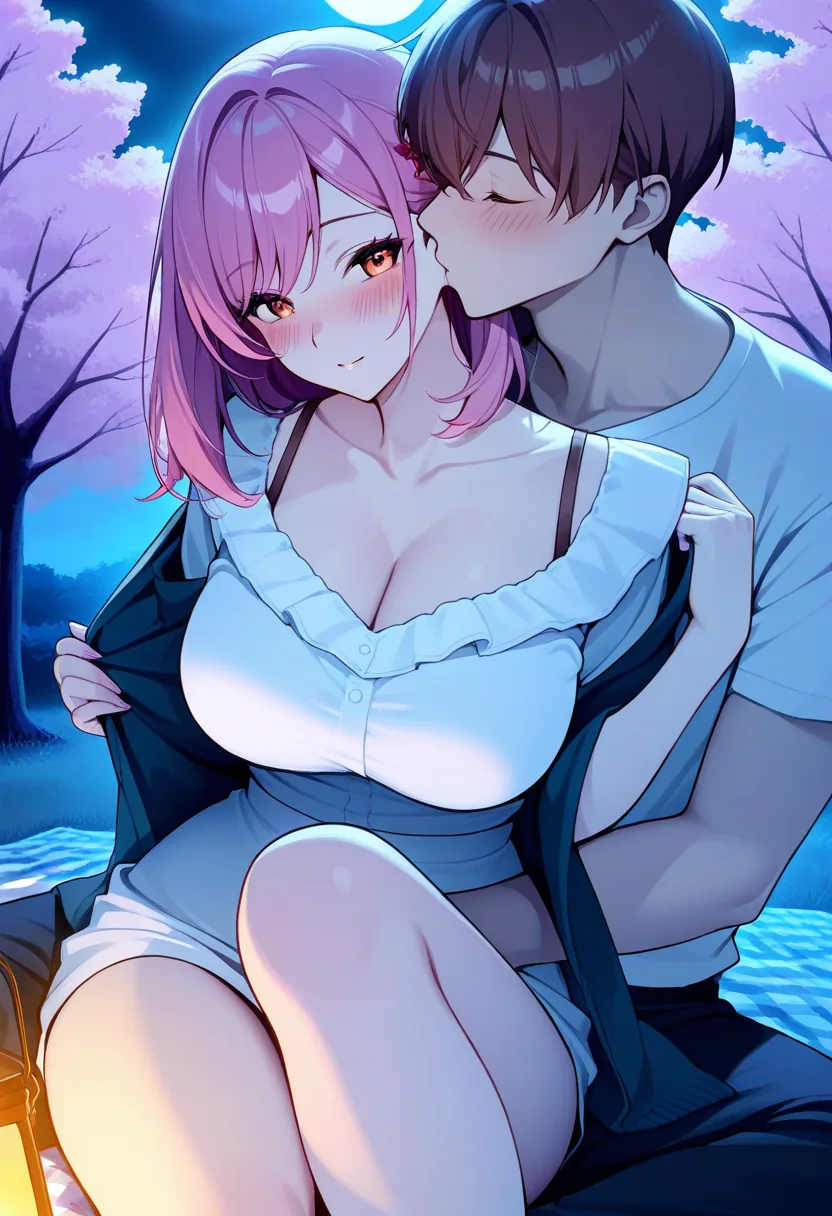 Story 5: Picnic Setup — panel 4 — undressing under stars