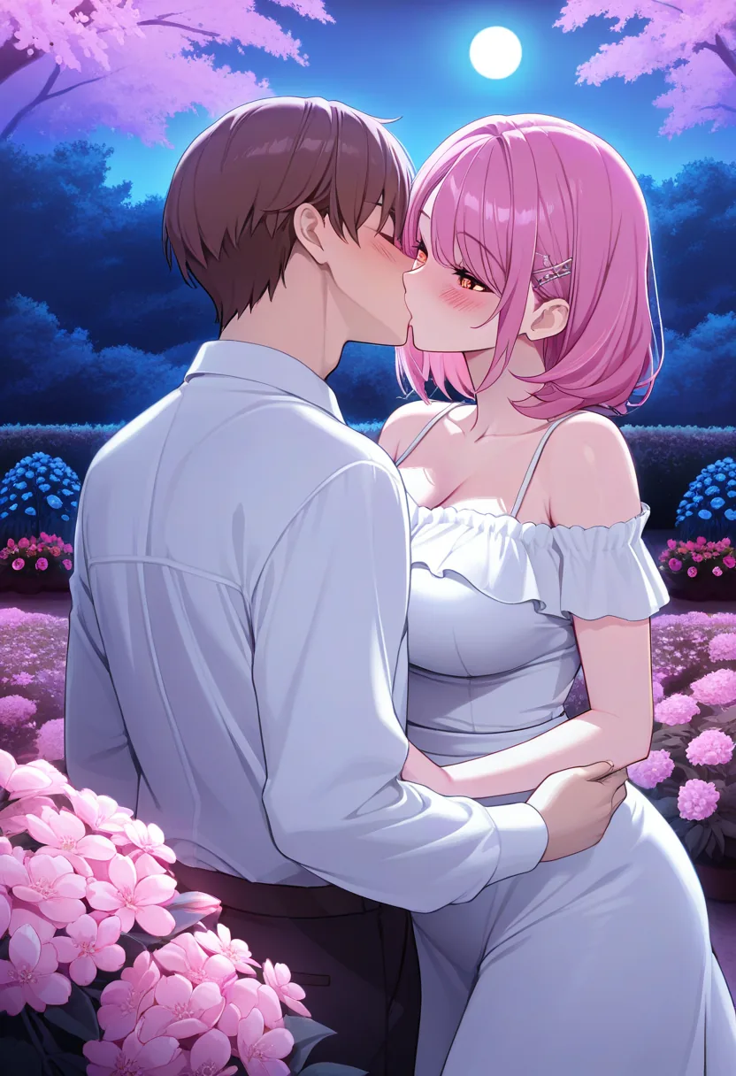 Story 15: Evening Gardening — panel 3 — moonlight kiss