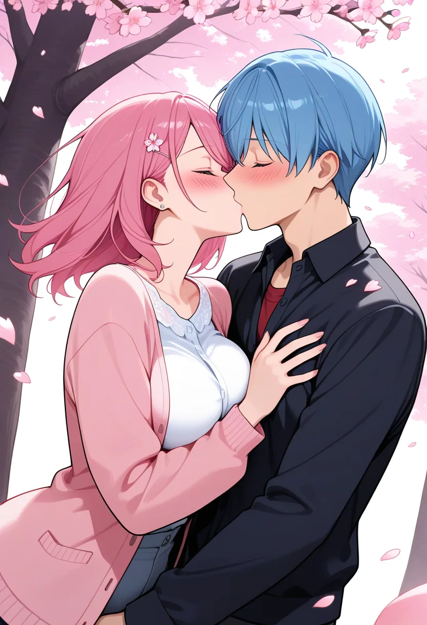 Story 46: Cherry Blossom Setup — panel 2 — passionate kissing