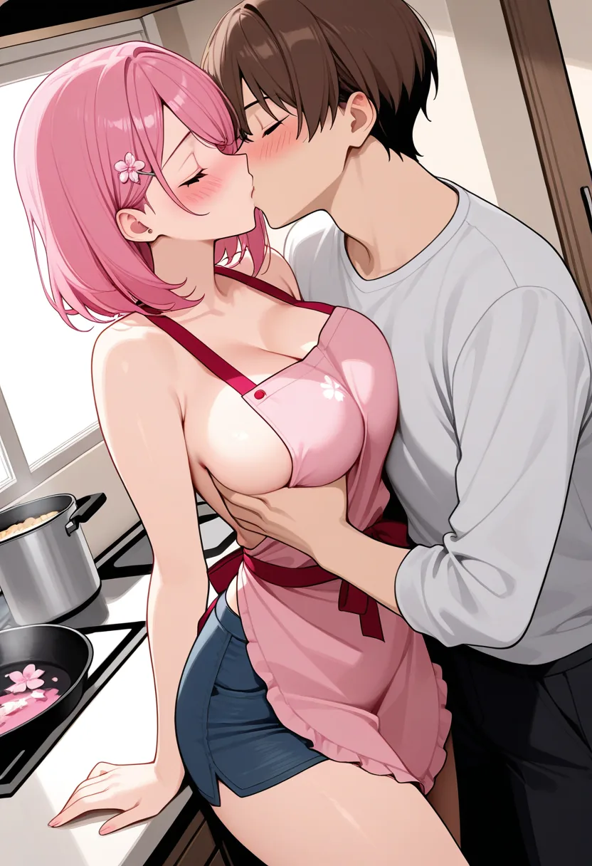 Story 69: Cooking Together — panel 3 — kitchen embrace