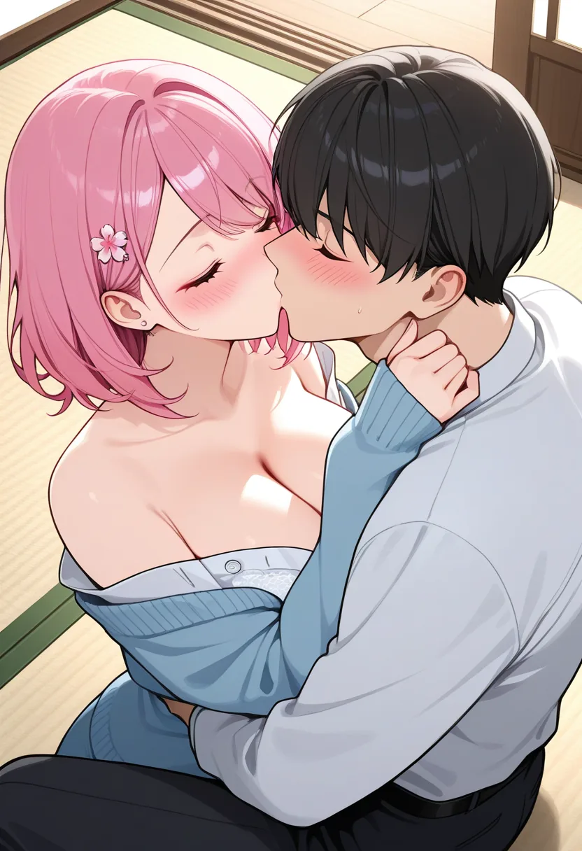 Story 71: Tea Ceremony Setup — panel 3 — passionate kiss