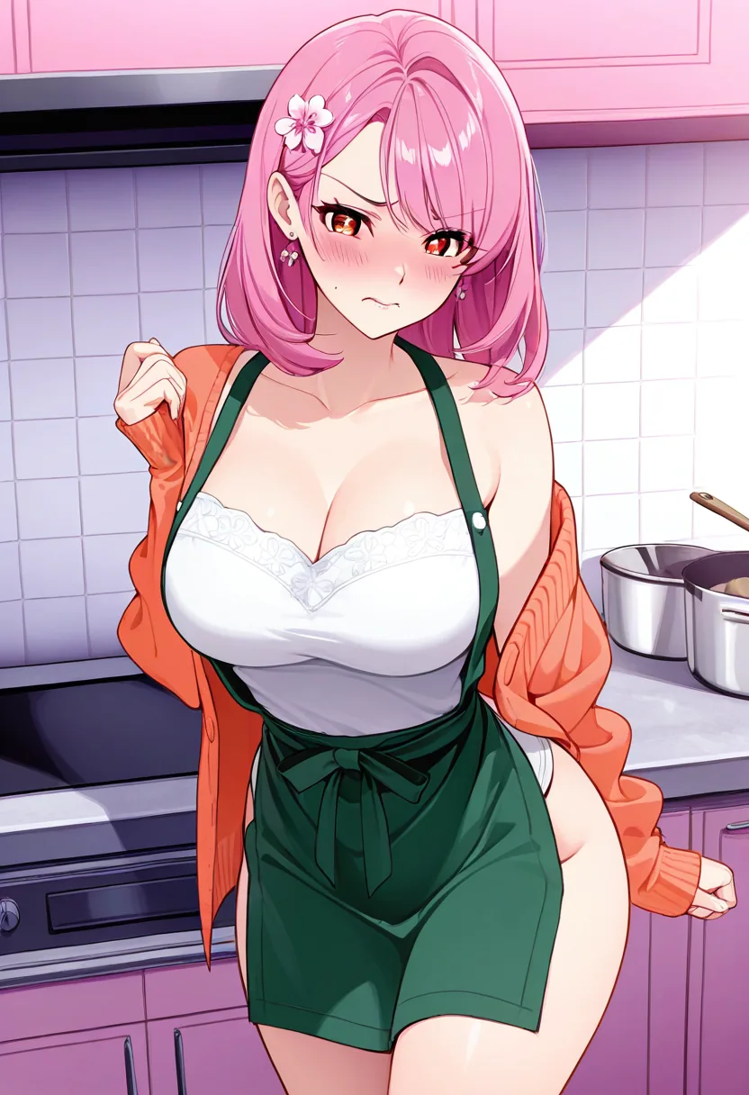 Story 89: Cooking Prep — panel 3 — removing cardigan