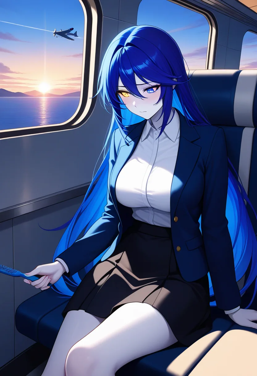 Story 3: Airplane Window Looking At Clouds — panel 3 — blushing looking down