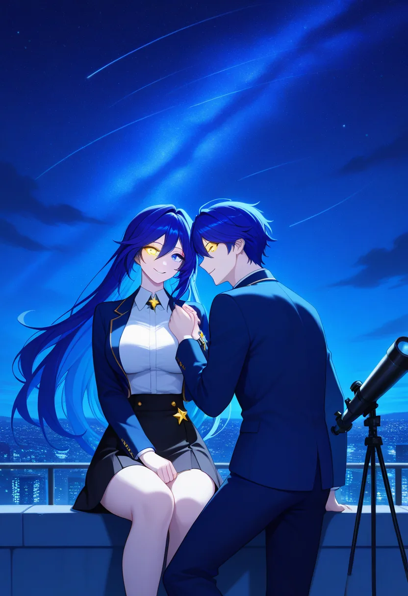 Story 4: Rooftop Night Stargazing — panel 2 — sharing telescope