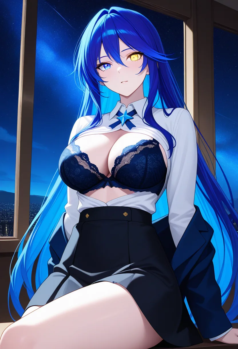 Story 5: Observatory Control Room — panel 7 — blazer removed seeing bra