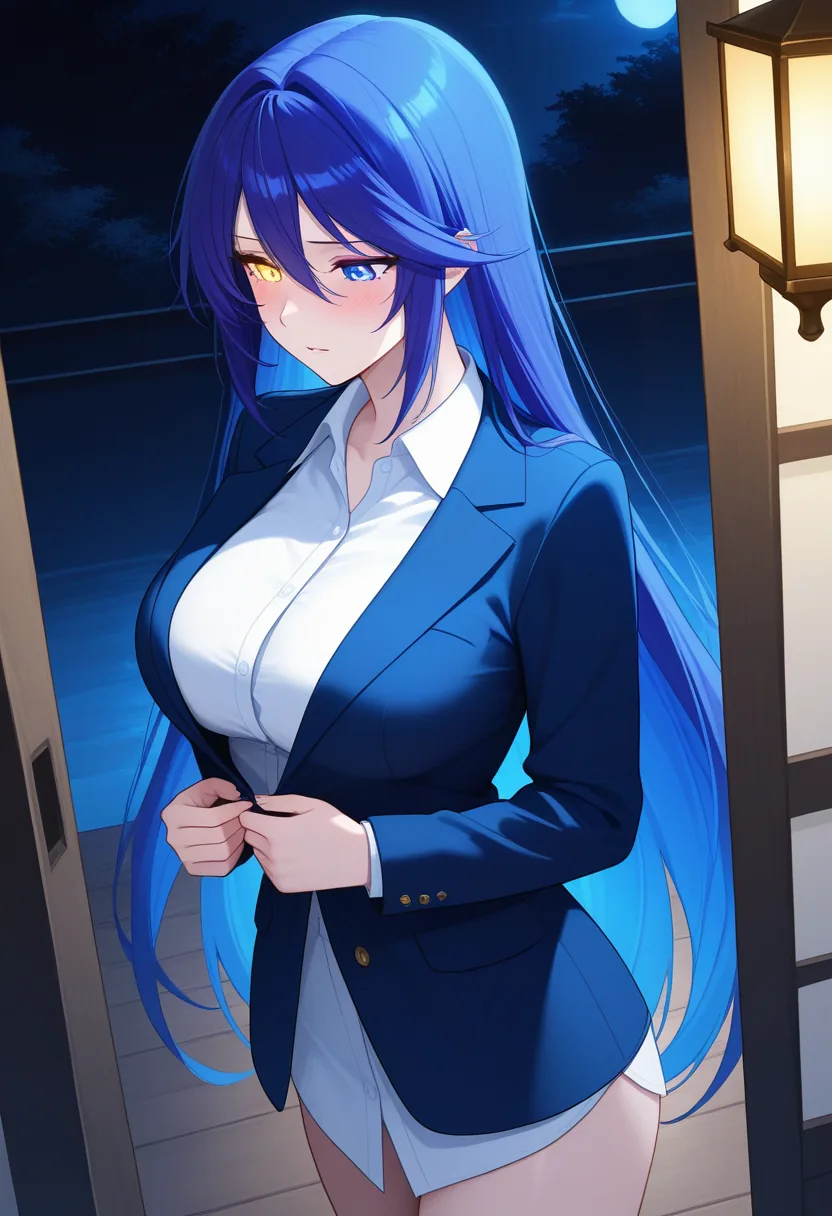 Story 6: Midnight Shrine Entrance — panel 4 — unbuttoning shirt collar