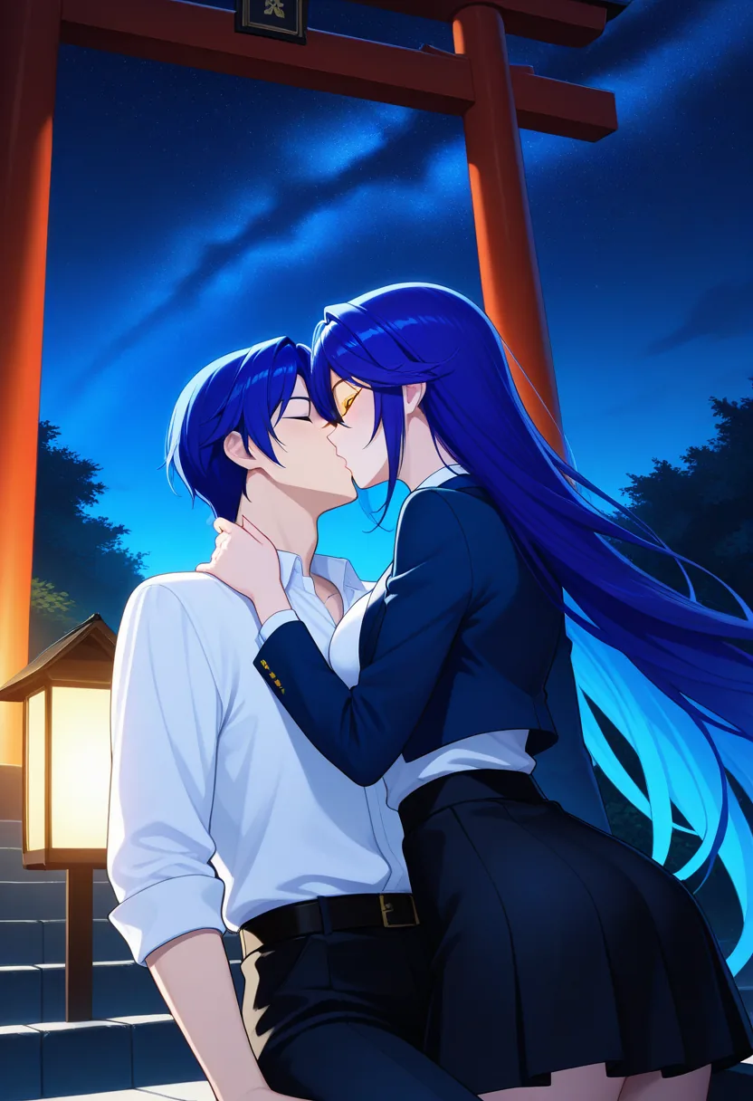 Story 6: Midnight Shrine Entrance — panel 5 — passionate kiss by torii gate
