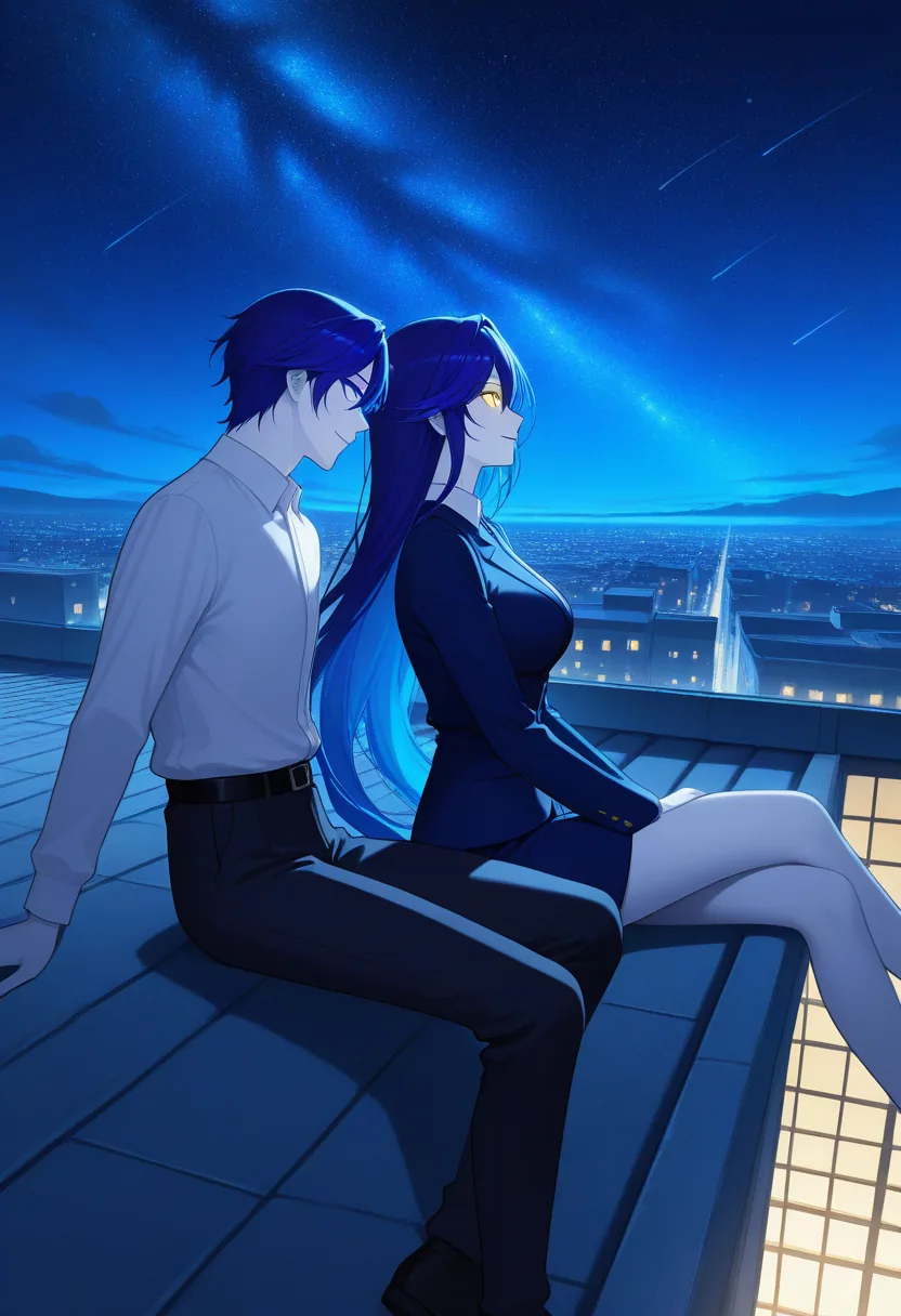 Story 7: Rooftop Night Stargazing — panel 2 — side by side stargazing