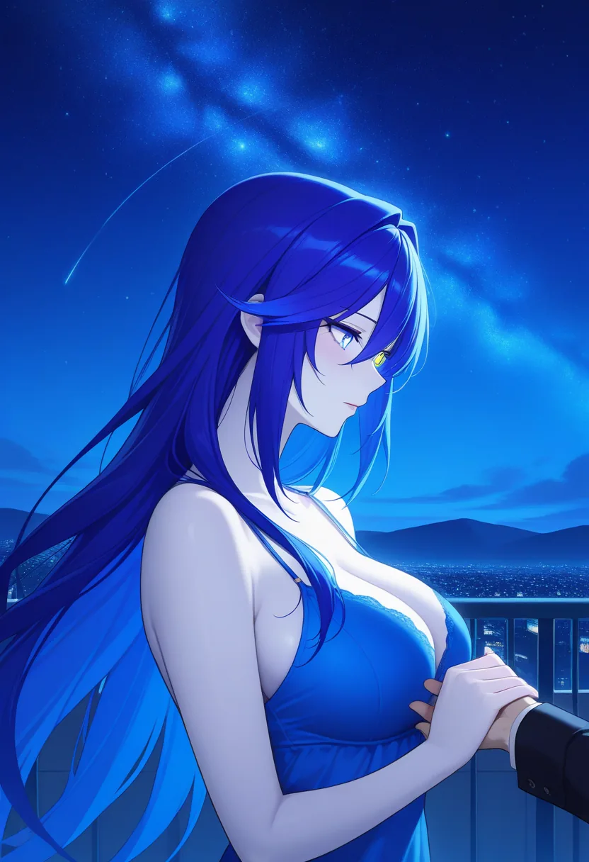 Story 7: Rooftop Night Stargazing — panel 3 — hand holding under stars