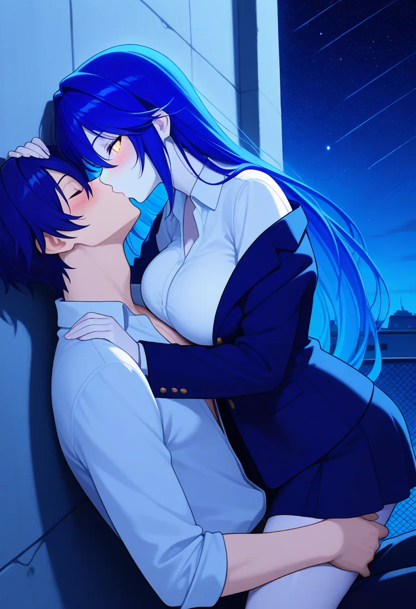 Story 7: Rooftop Night Stargazing — panel 5 — blazer removed kissing