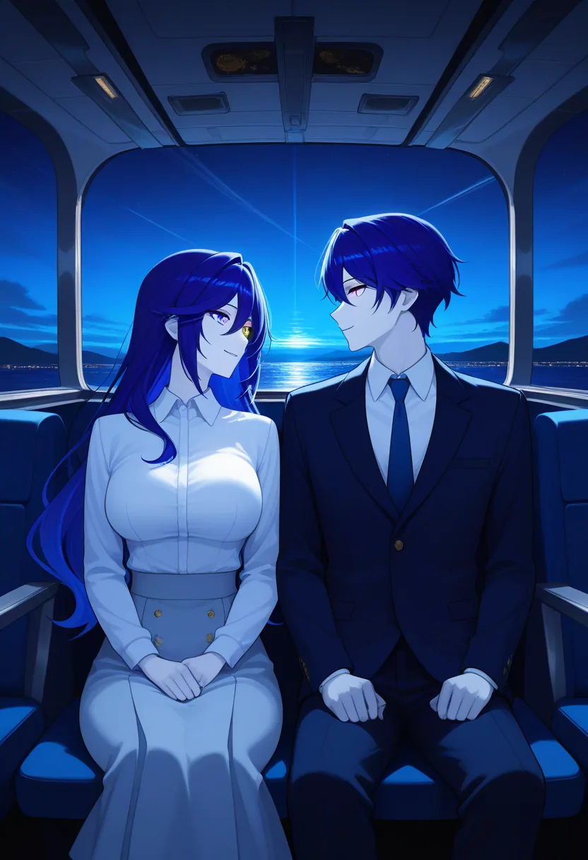 Story 8: Airplane Window Night Flight — panel 2 — sharing a look in flight