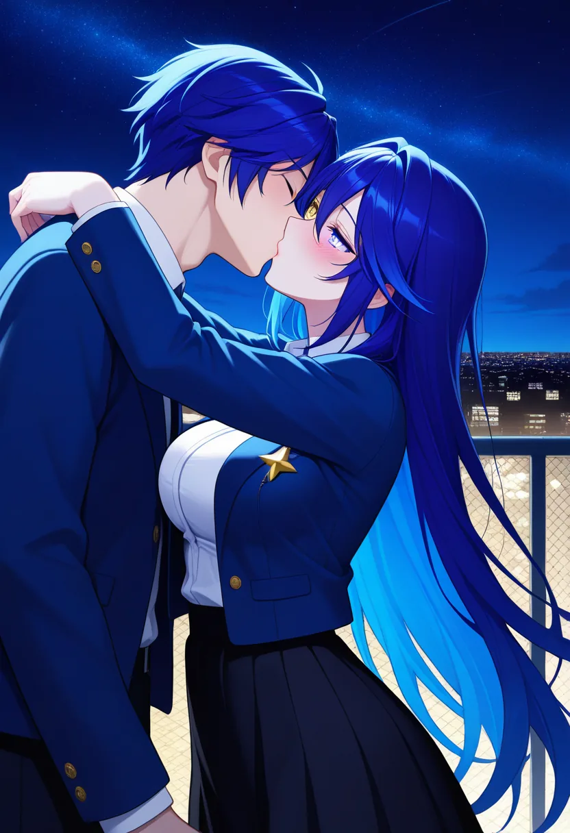 Story 10: Rooftop Night Stars Sora Gazing — panel 4 — rooftop night stars sora kissing companion blushing