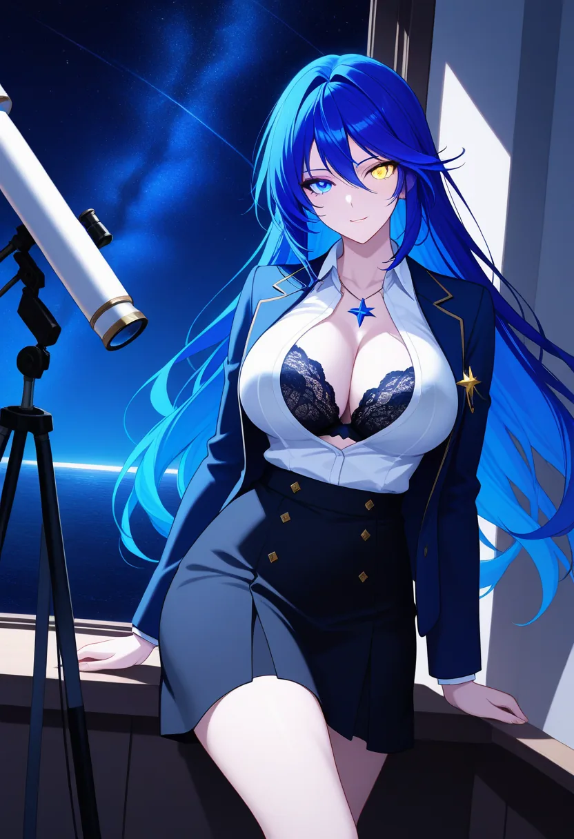Story 11: Observatory Night Sora Studying Charts — panel 3 — observatory night sora blazer removed revealing lace bra
