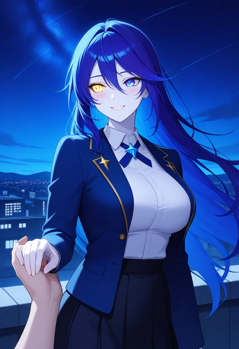 Story 16: Rooftop Night Conversation — panel 3 — gentle touch on arm
