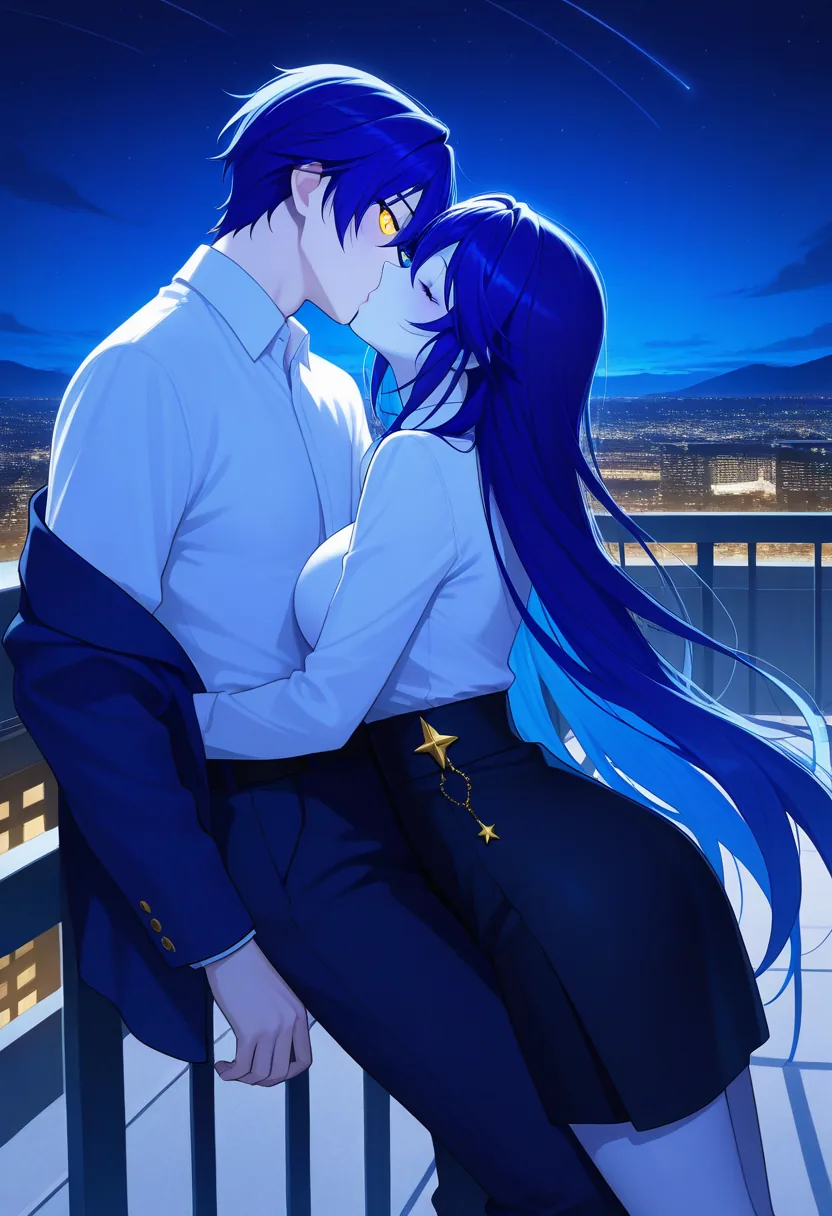 Story 16: Rooftop Night Conversation — panel 4 — first kiss under stars