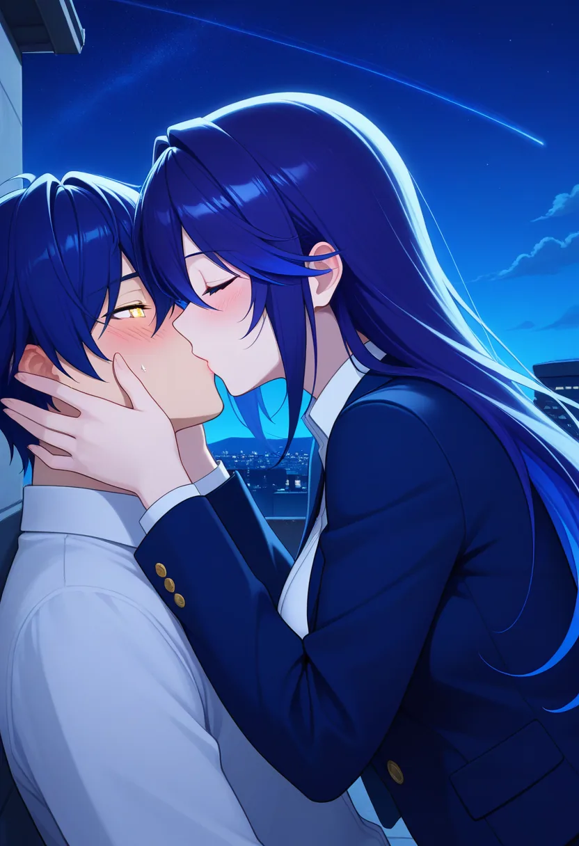 Story 22: Rooftop Night Sky Sora Talking — panel 4 — foreplay kiss