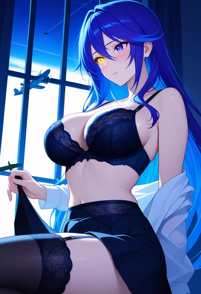 Story 24: Airplane Window View — panel 6 — lingerie visible skirt off