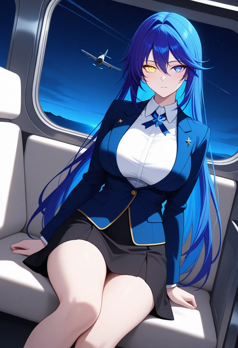Story 27: Airplane Window Night — panel 3 — blazer off suggestive