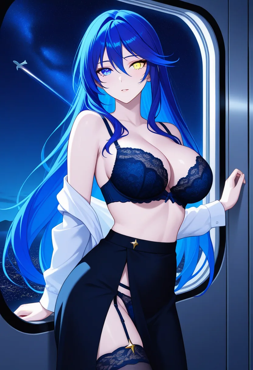Story 27: Airplane Window Night — panel 4 — lingerie reveal airplane