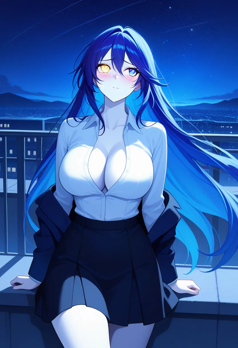 Story 28: Rooftop Stargazing Night Sky — panel 5 — blazer removed revealing white shirt
