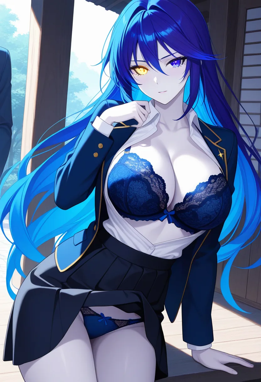 Story 42: Shrine Entrance Night — panel 4 — blazer removed revealing lingerie
