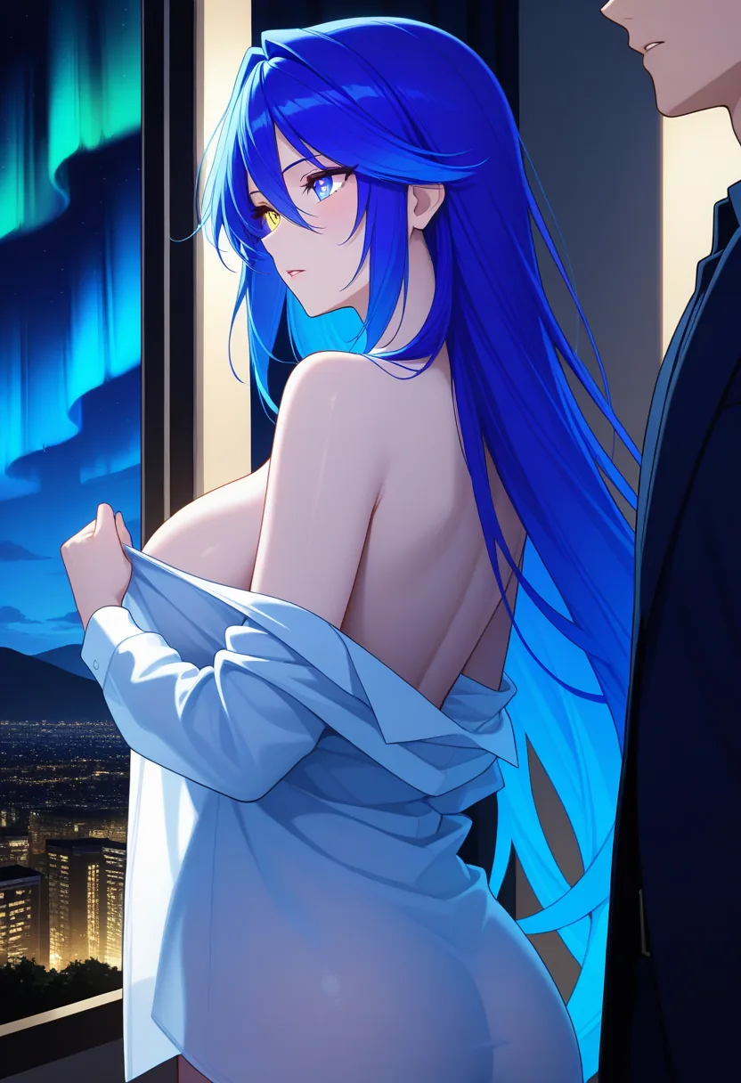 Story 43: Looking At Aurora Clothed — panel 4 — undressing under aurora