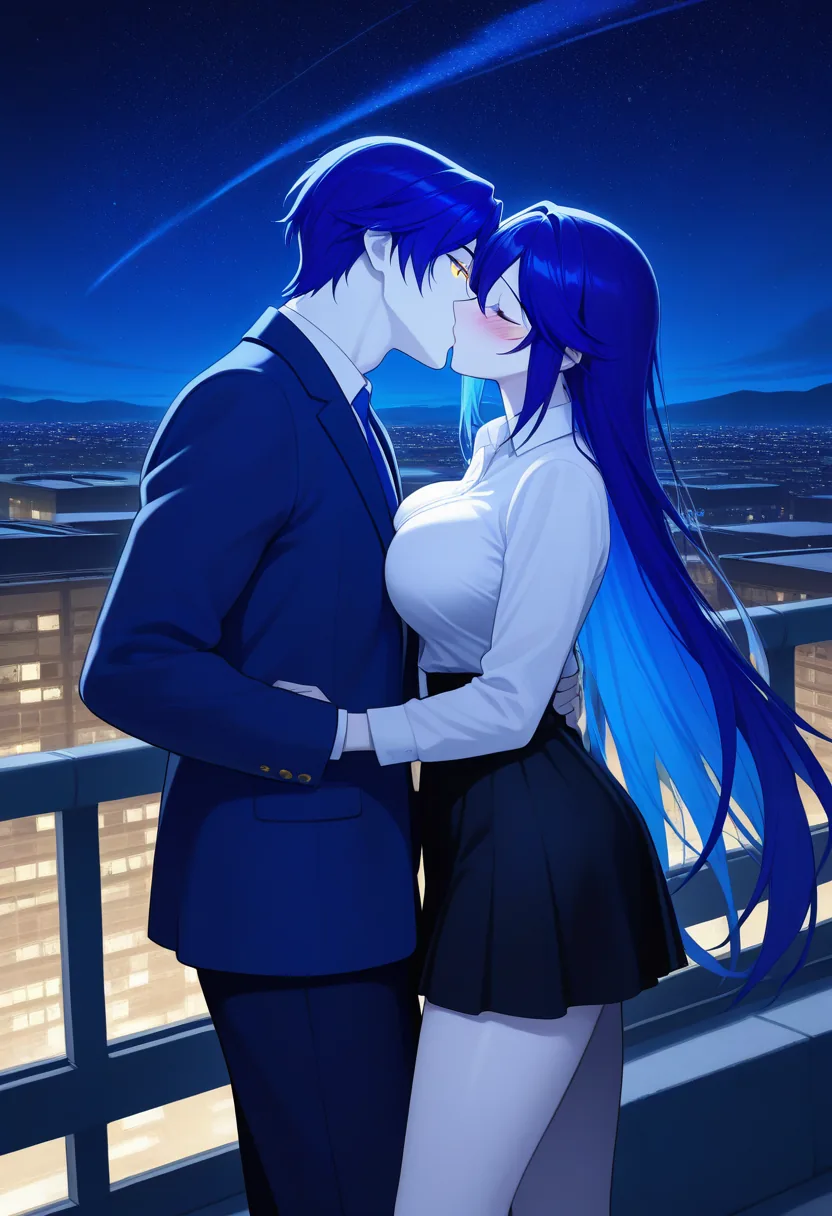 Story 46: Rooftop Night Sky — panel 3 — first kiss under stars