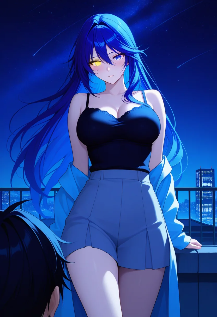 Story 49: And Partner On Rooftop At Night Under Stars Kissing — panel 2 — sora and partner removing clothes on rooftop