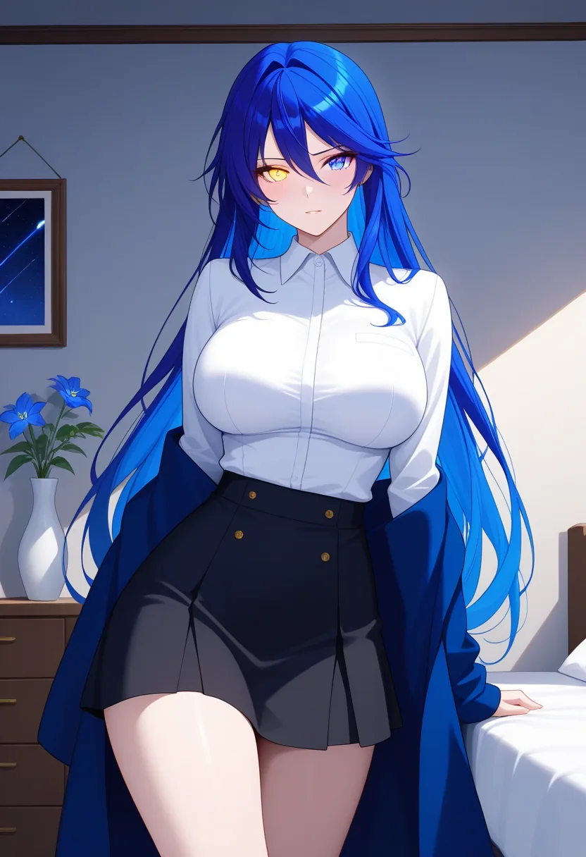 Story 50: And Partner In Celestial Bedroom Embracing — panel 2 — sora removing blazer in celestial bedroom
