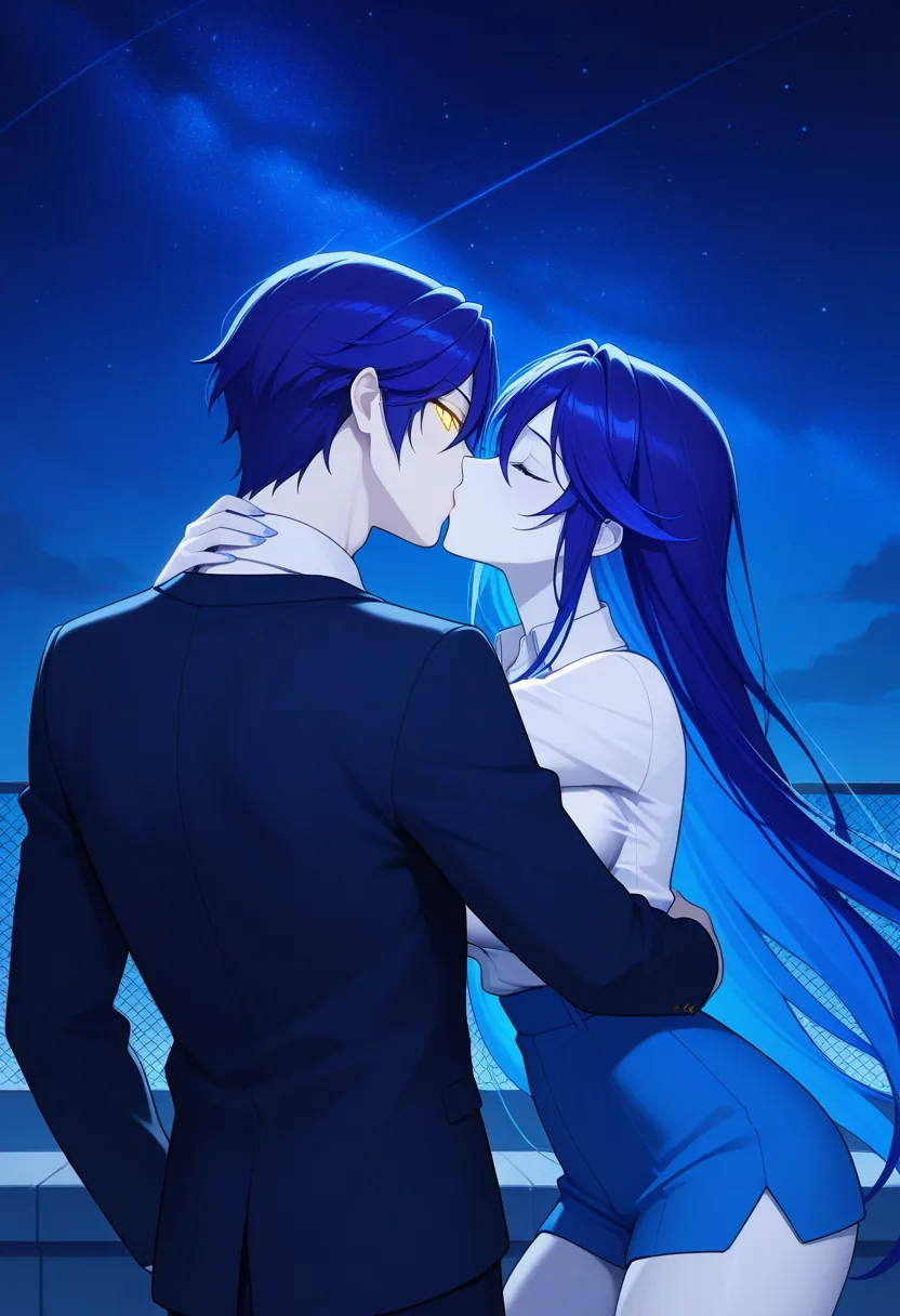 Story 60: Rooftop Night Sky Stargazing — panel 3 — first kiss under stars