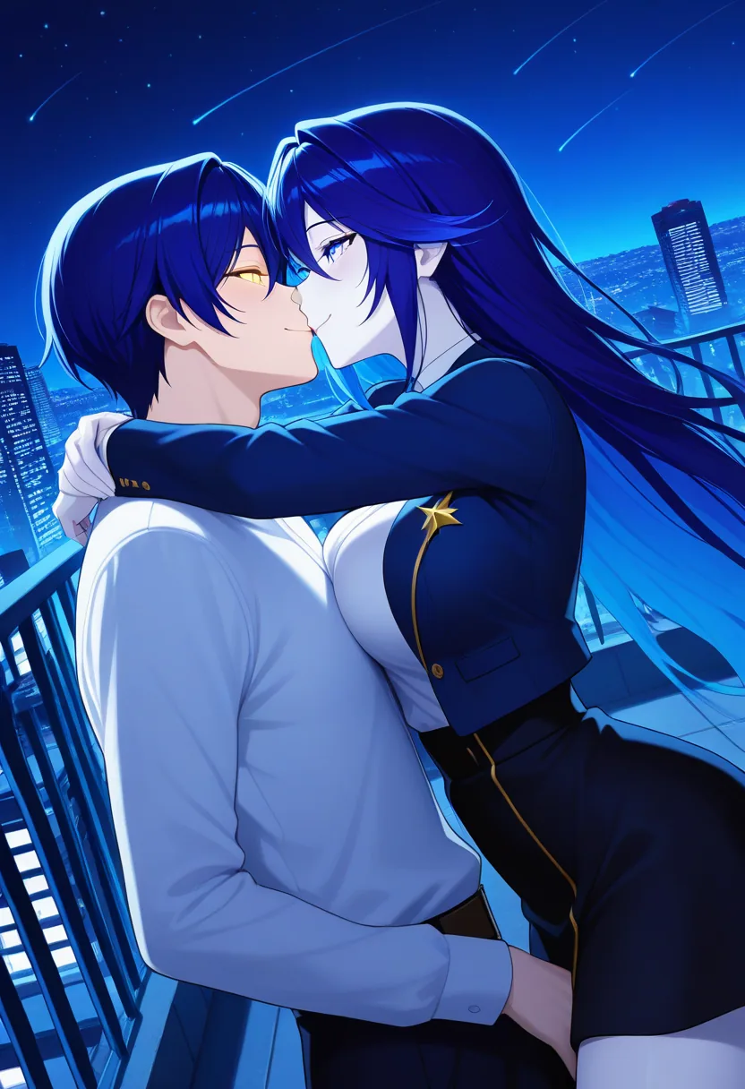 Story 63: Rooftop Night Clearing Clouds Stargazing — panel 3 — rooftop night kissing under stars