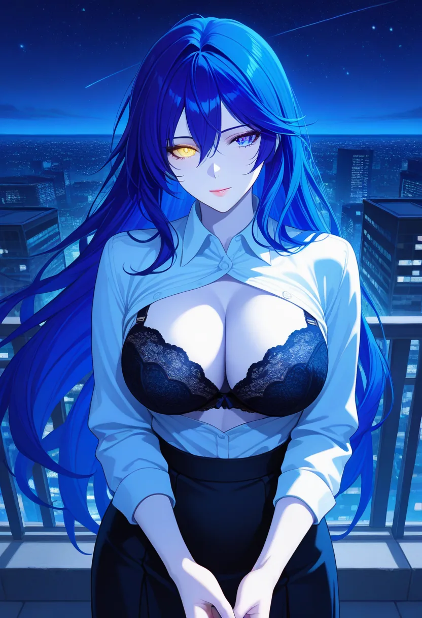 Story 63: Rooftop Night Clearing Clouds Stargazing — panel 5 — rooftop night shirt unbuttoned bra visible