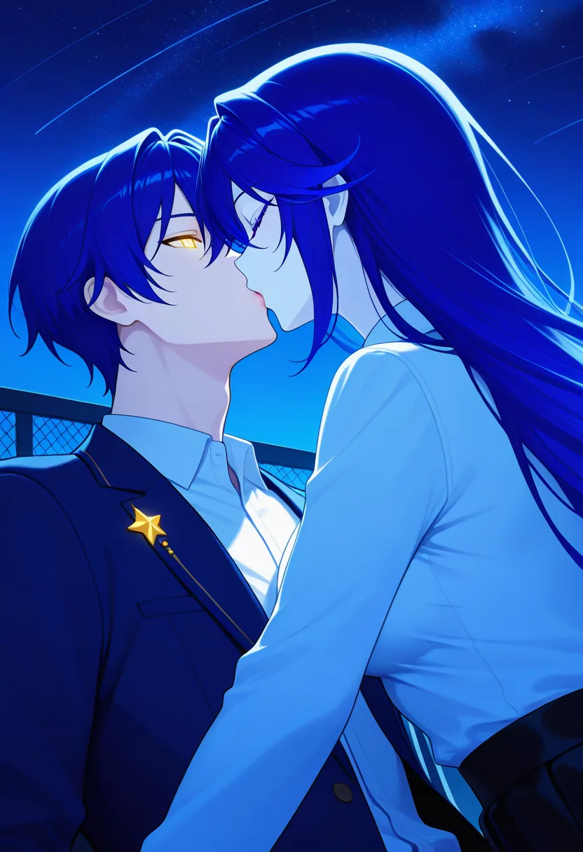 Story 66: Rooftop Night Stars Looking Up — panel 4 — rooftop night kissing clothed