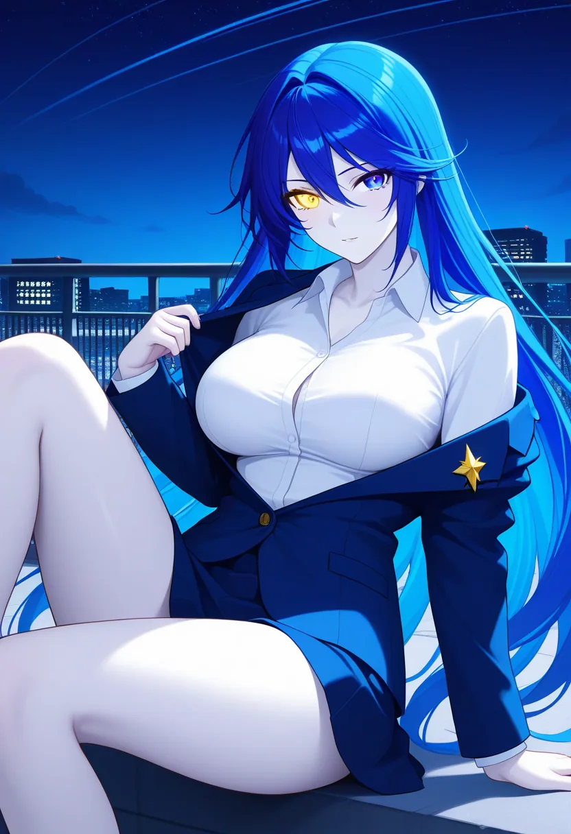 Story 100: Rooftop Night Sky — panel 2 — undressing blazer