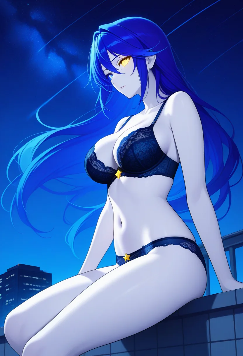 Story 100: Rooftop Night Sky — panel 4 — shirt removed