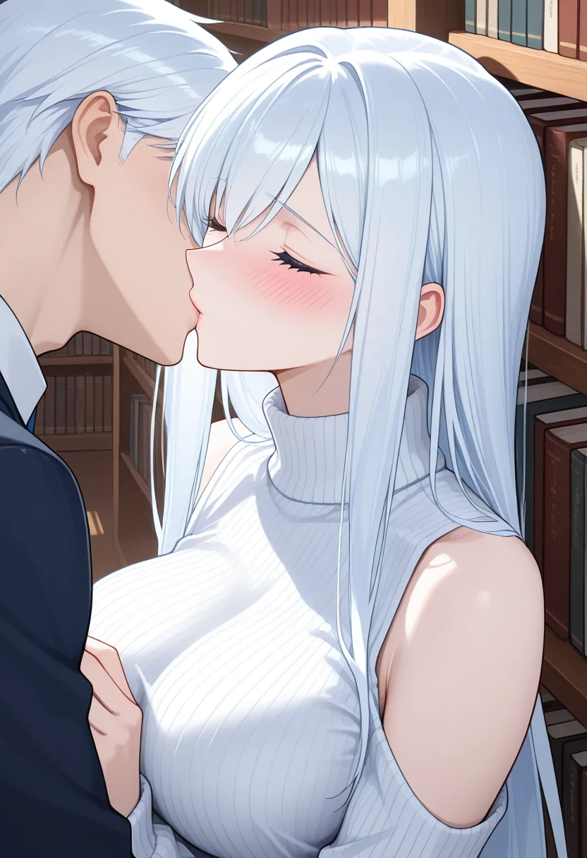 Story 11: Library Studying — panel 4 — first kiss