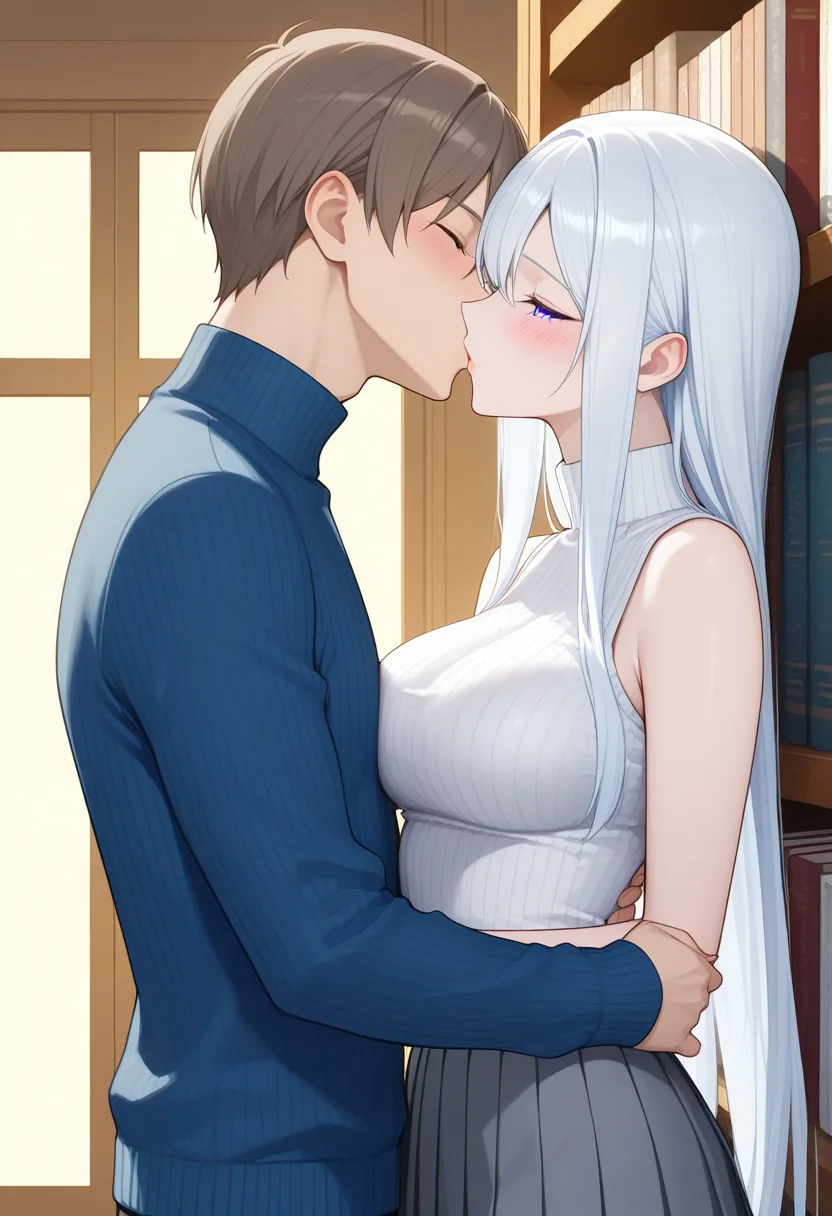 Story 16: Library Studying — panel 4 — first kiss