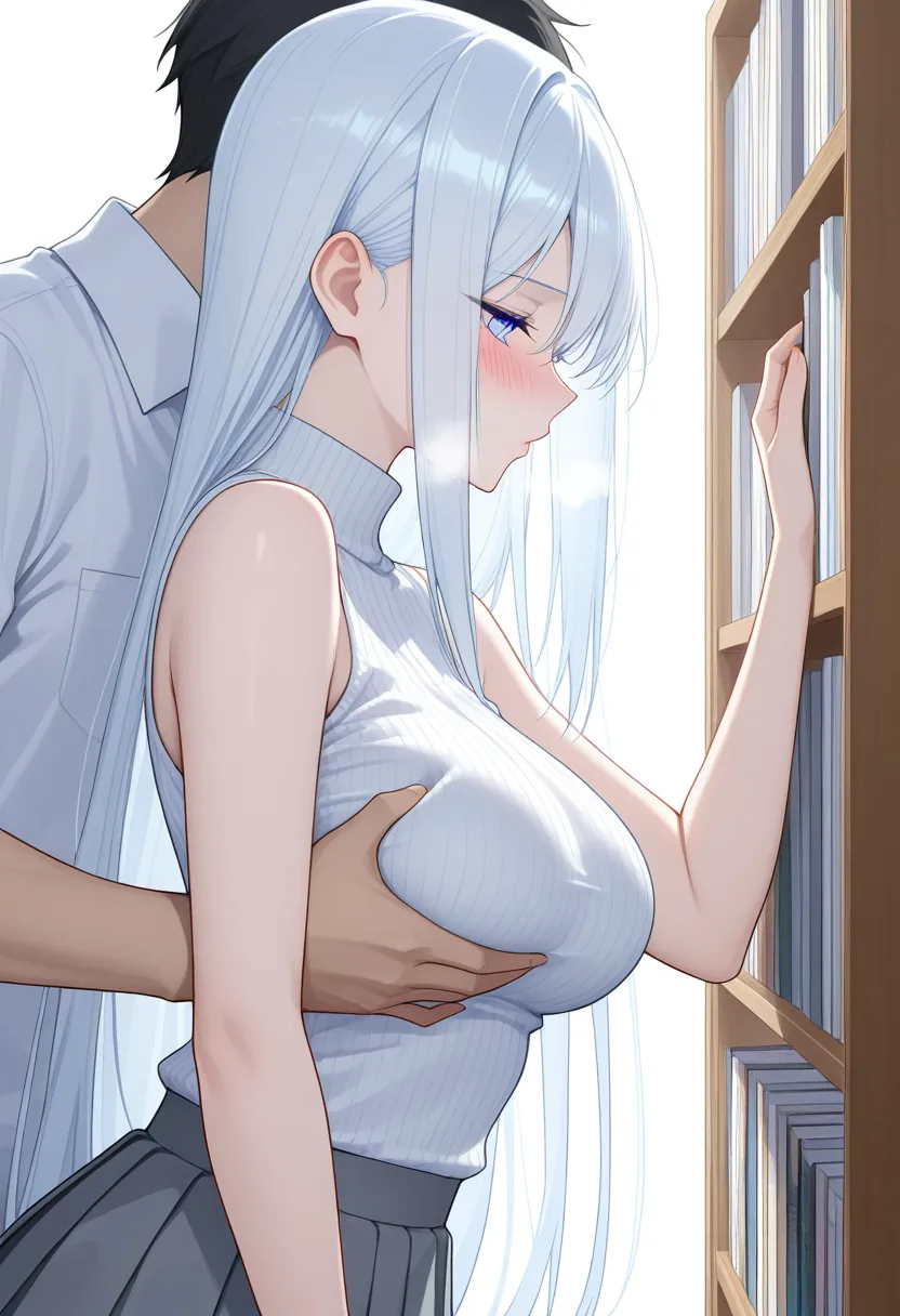 Story 36: Library Setup — panel 3 — passionate kiss