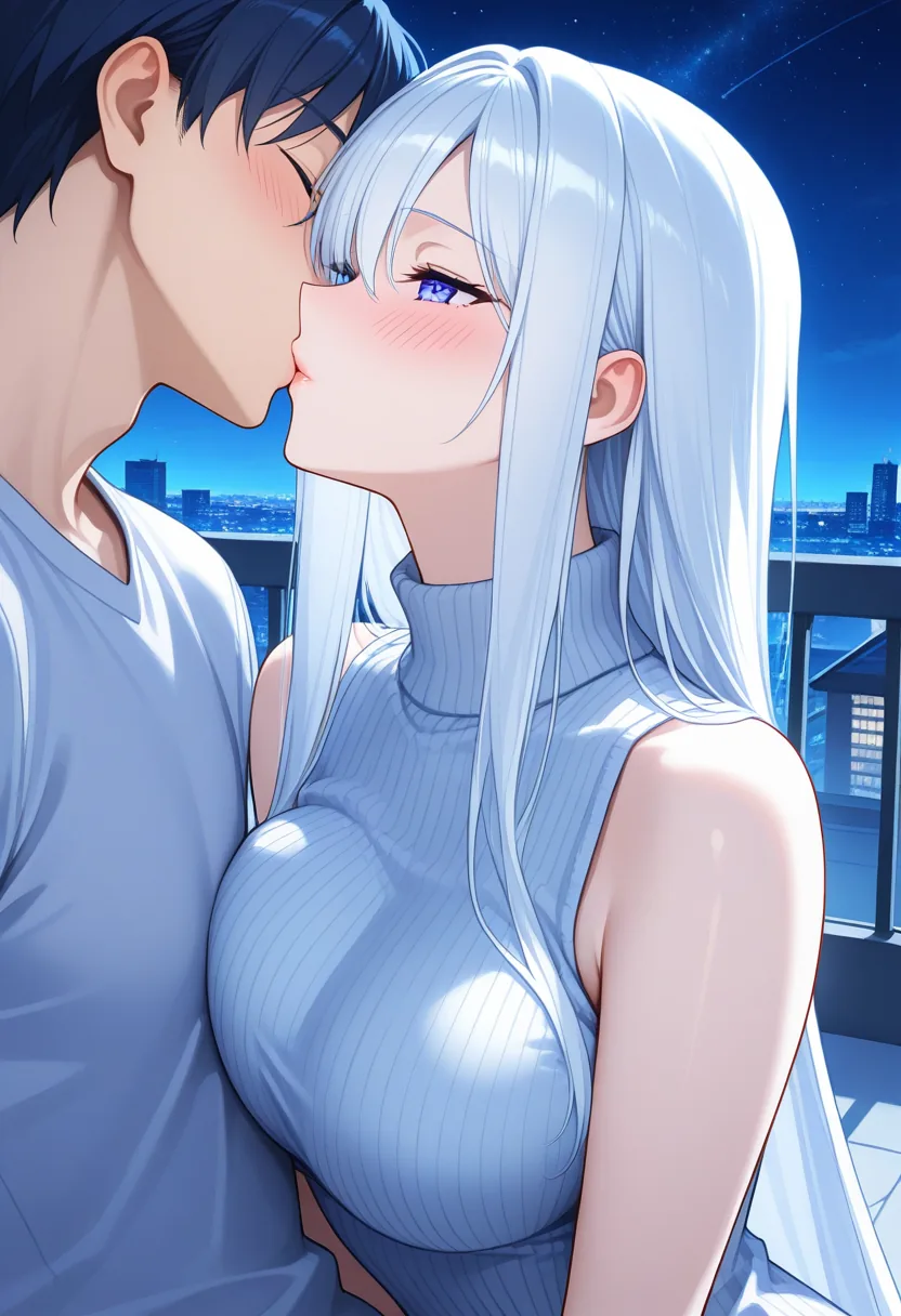 Story 40: Rooftop Solitude — panel 3 — starlight kiss