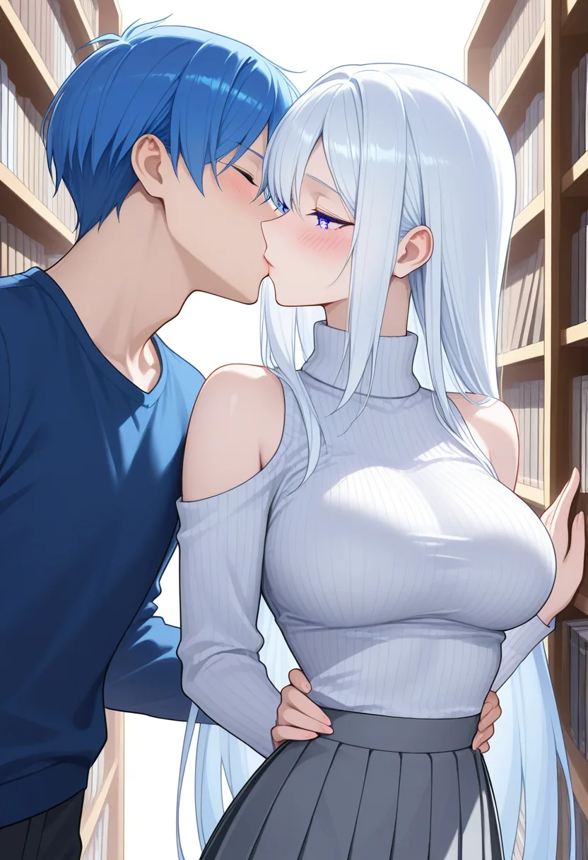 Story 41: Library Setup — panel 3 — sudden kiss