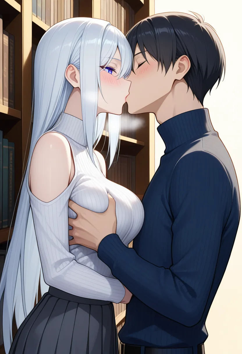 Story 46: Library Studying — panel 4 — passionate kiss