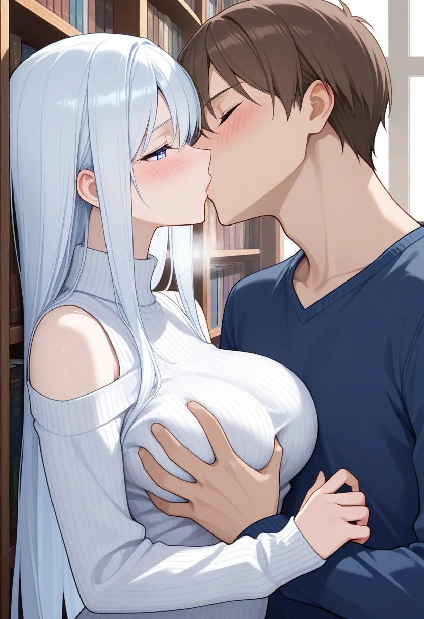Story 66: Library Studying — panel 4 — kissing groping