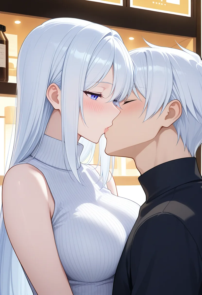 Story 73: Late Night Study — panel 3 — empty shop kiss