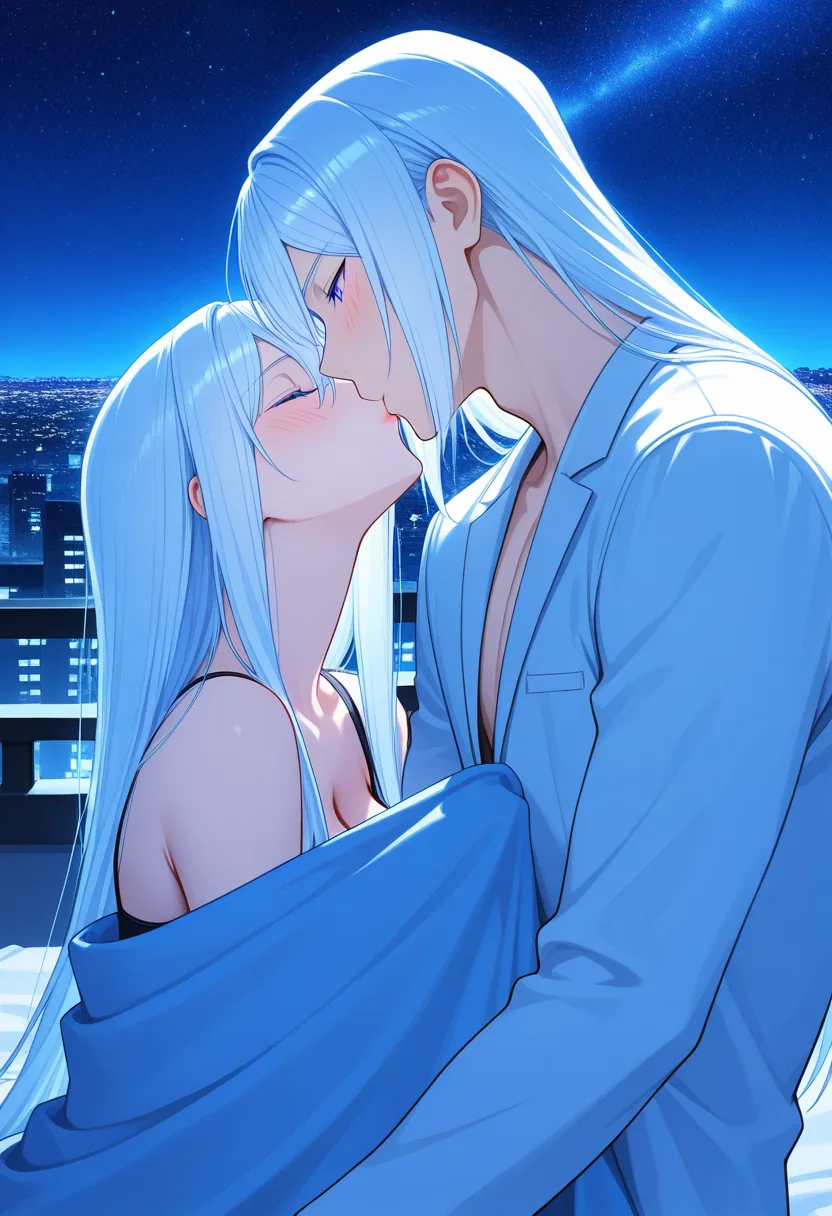 Story 75: Rooftop Arrival — panel 3 — under stars kiss