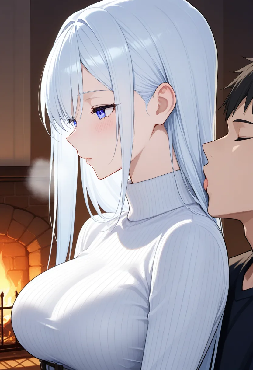 Story 77: Snowy Cabin — panel 3 — intimate touching