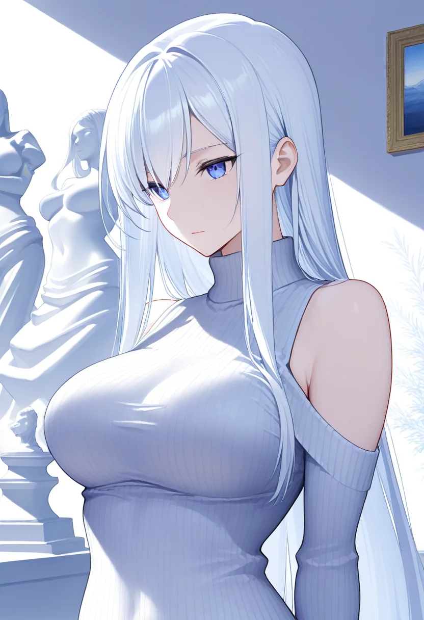 Story 93: Admiring Sculpture — panel 2 — removing sweater